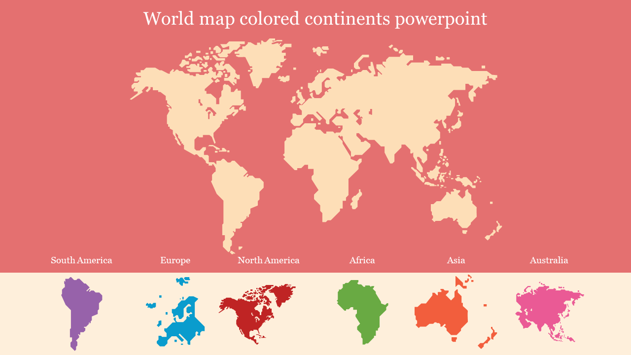 World map colored continents powerpoint
